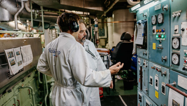 2 Scillonian III engineers in the engine room